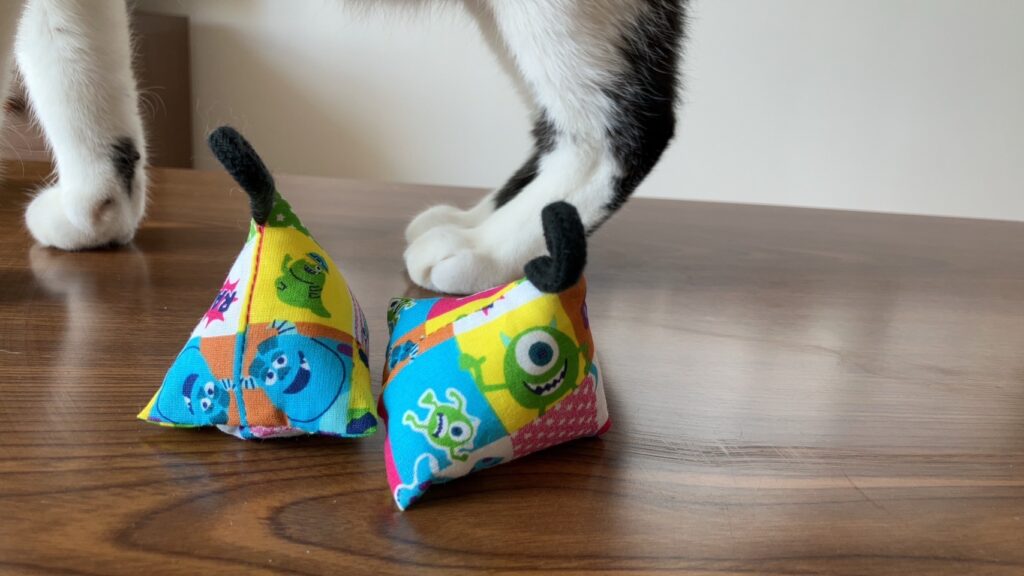 猫まきびしというおもちゃとごまの足